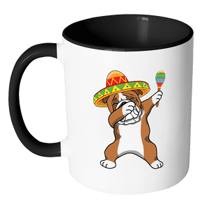 RobustCreative-Dabbing Bulldog Dog in Sombrero - Cinco De Mayo Mexican Fiesta - Dab Dance Mexico Party - 11oz Black & White Funny Coffee Mug Women Men Friends Gift ~ Both Sides Printed