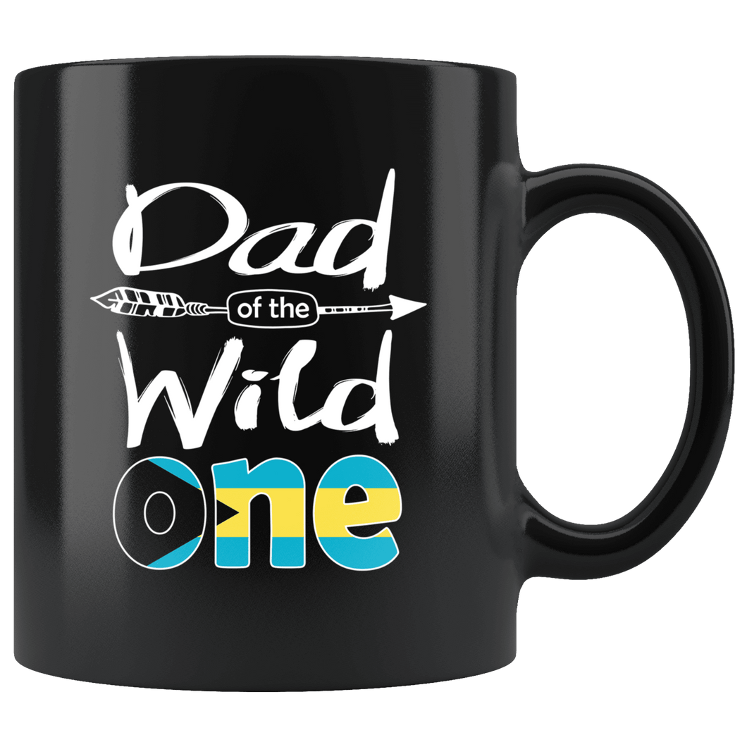 RobustCreative-Bahamian Dad of the Wild One Birthday Bahamas Flag Black 11oz Mug Gift Idea