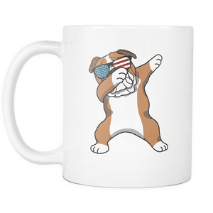 RobustCreative-Dabbing Bulldog Dog America Flag - Patriotic Merica Murica Pride - 4th of July USA Independence Day - 11oz White Funny Coffee Mug Women Men Friends Gift ~ Both Sides Printed