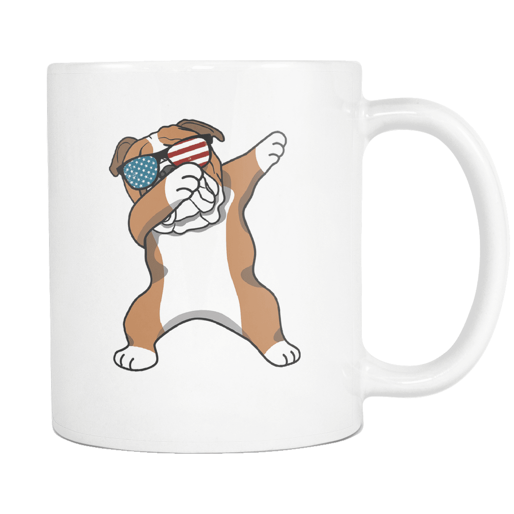 RobustCreative-Dabbing Bulldog Dog America Flag - Patriotic Merica Murica Pride - 4th of July USA Independence Day - 11oz White Funny Coffee Mug Women Men Friends Gift ~ Both Sides Printed