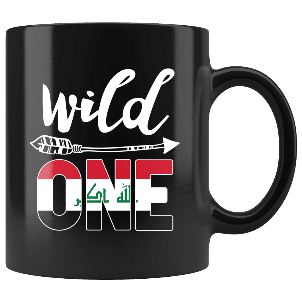 RobustCreative-Iraq Wild One Birthday Outfit 1 Iraqi Flag Black 11oz Mug Gift Idea