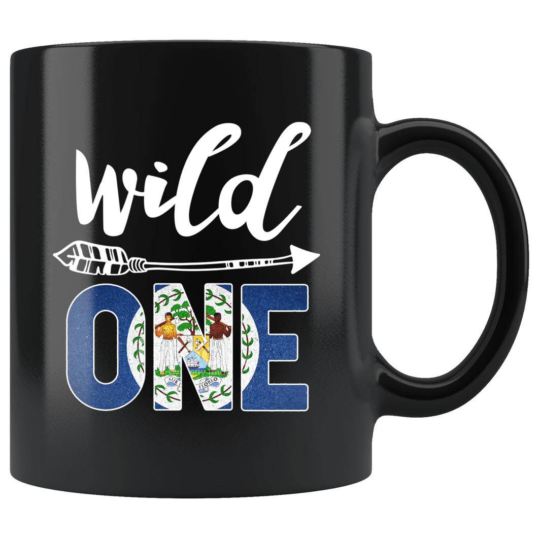 RobustCreative-Belize Wild One Birthday Outfit 1 Belizean Flag Black 11oz Mug Gift Idea