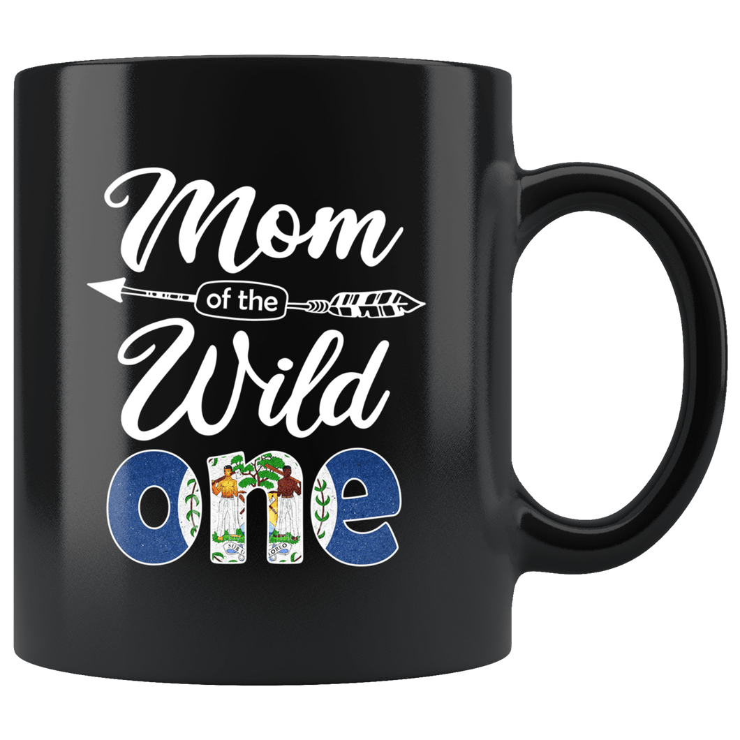 RobustCreative-Belizean Mom of the Wild One Birthday Belize Flag Black 11oz Mug Gift Idea