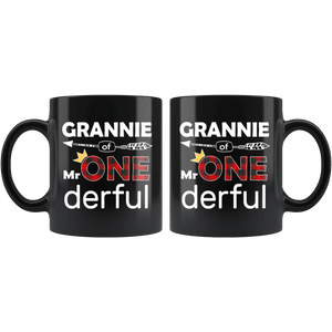 RobustCreative-Grannie of Mr Onederful Crown 1st Birthday Buffalo Plaid Black 11oz Mug Gift Idea