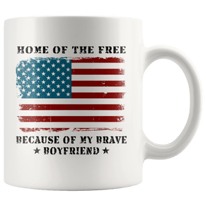 RobustCreative-Home of the Free Boyfriend USA Patriot Family Flag - Military Family 11oz White Mug Retired or Deployed support troops Gift Idea - Both Sides Printed