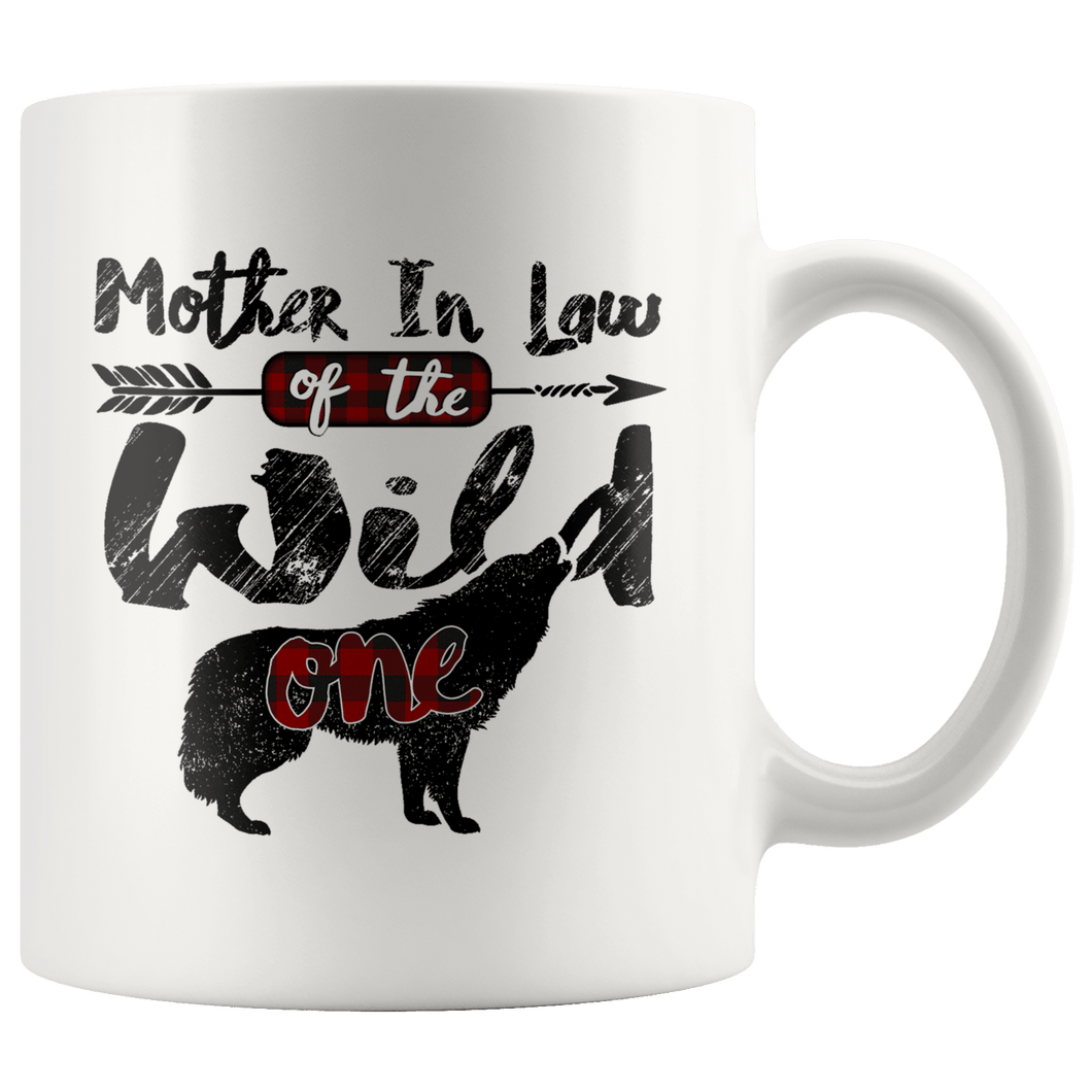 RobustCreative-Strong Mother In Law of the Wild One Wolf 1st Birthday - 11oz White Mug plaid pajamas Gift Idea