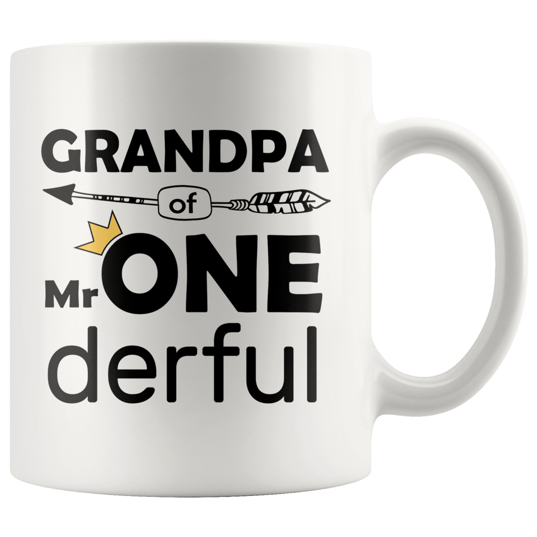 RobustCreative-Grandpa of Mr Onederful Crown 1st Birthday Baby Boy Outfit White 11oz Mug Gift Idea