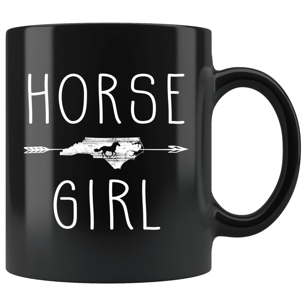 RobustCreative-North Carolina Horse Girl Gifts Carolinian Shape Country for women - 11oz Black Mug Racing Lover Gift Idea