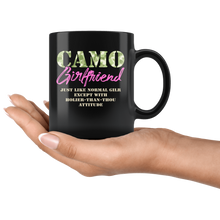 Load image into Gallery viewer, RobustCreative-Military Girlfriend Just Like Normal Camouflage Camo - Military Family 11oz Black Mug Deployed Duty Forces support troops CONUS Gift Idea - Both Sides Printed
