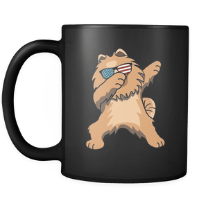 RobustCreative-Dabbing Pomeranian Dog America Flag - Patriotic Merica Murica Pride - 4th of July USA Independence Day - 11oz Black Funny Coffee Mug Women Men Friends Gift ~ Both Sides Printed