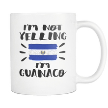 Load image into Gallery viewer, RobustCreative-I&#39;m Not Yelling I&#39;m Guanaco Flag - El Salvador Pride 11oz Funny White Coffee Mug - Coworker Humor That&#39;s How We Talk - Women Men Friends Gift - Both Sides Printed (Distressed)
