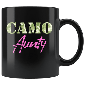 RobustCreative-Military Aunty Camo Camo Hard Charger Squared Away - Military Family 11oz Black Mug Retired or Deployed support troops Gift Idea - Both Sides Printed