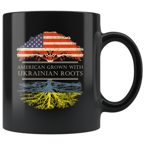 RobustCreative-Ukrainian Roots American Grown Fathers Day Gift - Ukrainian Pride 11oz Funny Black Coffee Mug - Real Ukraine Hero Flag Papa National Heritage - Friends Gift - Both Sides Printed