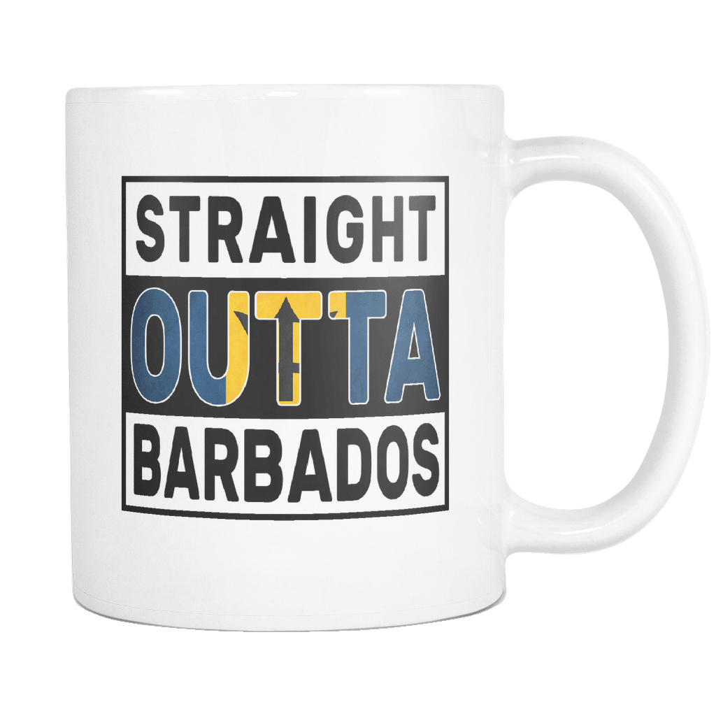 RobustCreative-Straight Outta Barbados - Bajan Flag 11oz Funny White Coffee Mug - Independence Day Family Heritage - Women Men Friends Gift - Both Sides Printed (Distressed)