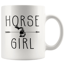 Load image into Gallery viewer, RobustCreative-Michigan Horse Girl Gifts Michiganian Shape Country for women - 11oz White Mug Racing Lover Gift Idea
