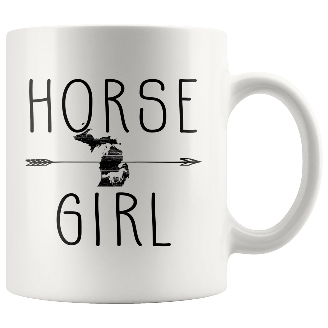 RobustCreative-Michigan Horse Girl Gifts Michiganian Shape Country for women - 11oz White Mug Racing Lover Gift Idea