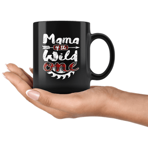 RobustCreative-Mama of the Wild One Lumberjack Woodworker Sawdust Glitter - 11oz Black Mug measure once plaid pajamas Gift Idea