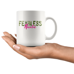 RobustCreative-Fearless Auntie Camo Hard Charger Veterans Day - Military Family 11oz White Mug Retired or Deployed support troops Gift Idea - Both Sides Printed