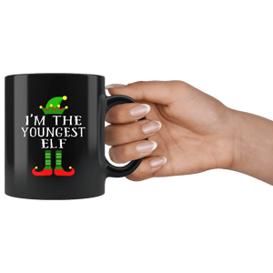 RobustCreative-Im The Youngest Elf Matching Family Christmas - 11oz Black Mug Christmas group green pjs costume Gift Idea