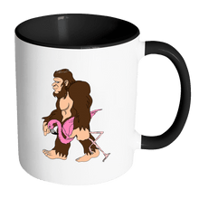 Load image into Gallery viewer, RobustCreative-Bigfoot Sasquatch Carrying Flamingo - I Believe I&#39;m a Believer - No Yeti Humanoid Monster - 11oz Black &amp; White Funny Coffee Mug Women Men Friends Gift ~ Both Sides Printed
