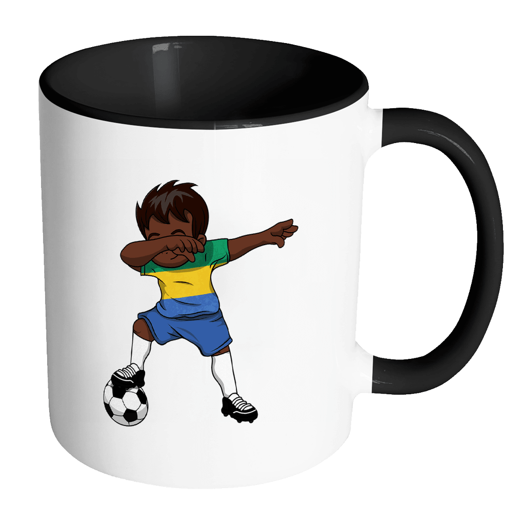RobustCreative-Dabbing Soccer Boy Gabon Gabonese Libreville Gifts National Soccer Tournament Game 11oz Black & White Coffee Mug ~ Both Sides Printed