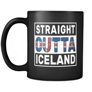 RobustCreative-Straight Outta Iceland - Icelander Flag 11oz Funny Black Coffee Mug - Independence Day Family Heritage - Women Men Friends Gift - Both Sides Printed (Distressed)