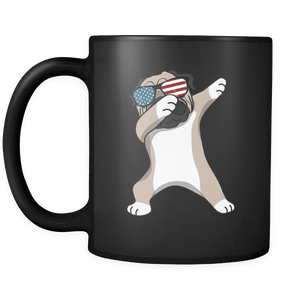 RobustCreative-Dabbing Pug Dog America Flag - Patriotic Merica Murica Pride - 4th of July USA Independence Day - 11oz Black Funny Coffee Mug Women Men Friends Gift ~ Both Sides Printed
