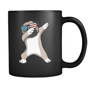 RobustCreative-Dabbing Pug Dog America Flag - Patriotic Merica Murica Pride - 4th of July USA Independence Day - 11oz Black Funny Coffee Mug Women Men Friends Gift ~ Both Sides Printed