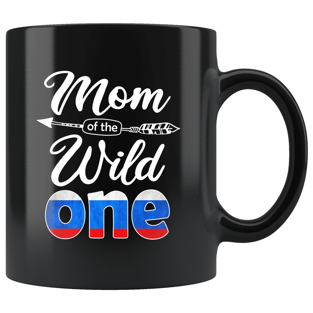 RobustCreative-Russian Mom of the Wild One Birthday Russia Flag Black 11oz Mug Gift Idea
