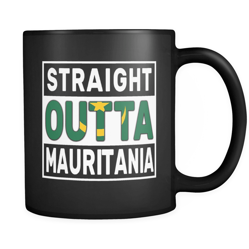 RobustCreative-Straight Outta Mauritania - Mauritanian Flag 11oz Funny Black Coffee Mug - Independence Day Family Heritage - Women Men Friends Gift - Both Sides Printed (Distressed)
