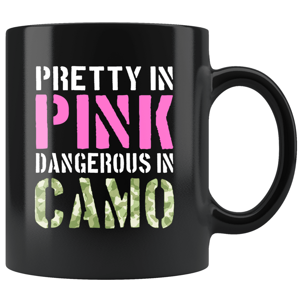RobustCreative-Military Girl Pretty Pink Dangerous Camo Hard Charger - Military Family 11oz Black Mug Active Component on Duty support troops Gift Idea - Both Sides Printed