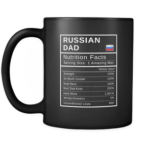 RobustCreative-Russian Dad, Nutrition Facts Fathers Day Hero Gift - Russian Pride 11oz Funny Black Coffee Mug - Real Russia Hero Papa National Heritage - Friends Gift - Both Sides Printed