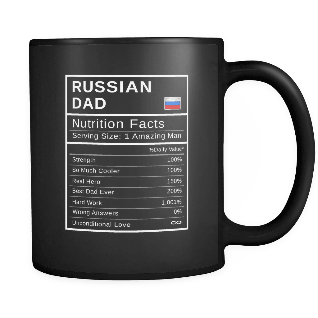 RobustCreative-Russian Dad, Nutrition Facts Fathers Day Hero Gift - Russian Pride 11oz Funny Black Coffee Mug - Real Russia Hero Papa National Heritage - Friends Gift - Both Sides Printed