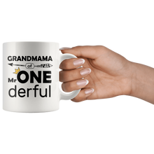 Load image into Gallery viewer, RobustCreative-Grandmama of Mr Onederful Crown 1st Birthday Baby Boy Outfit White 11oz Mug Gift Idea
