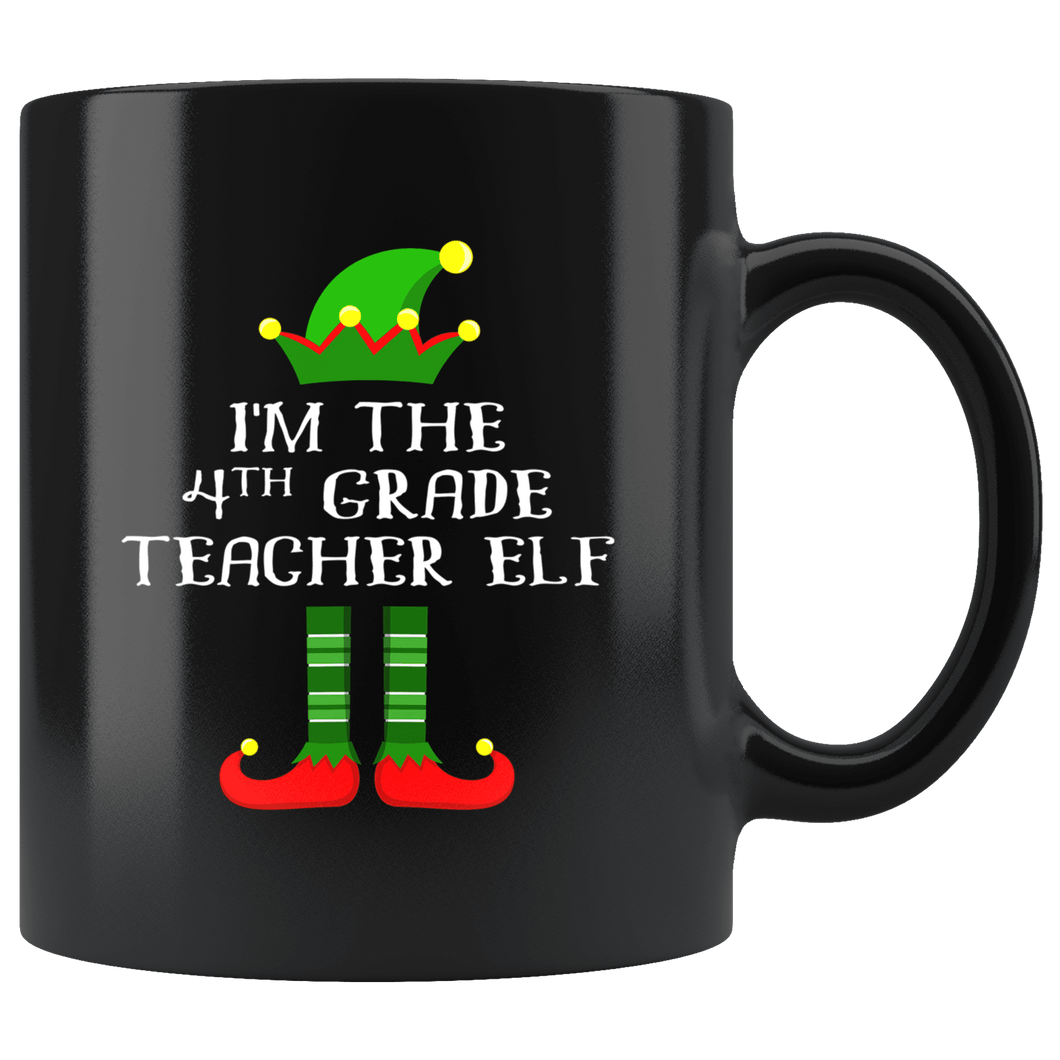 RobustCreative-Im The 4th Grade Teacher Elf Christmas Teaching's - 11oz Black Mug I Just Really Like to Teach Cute Tiny Humans Gift Idea