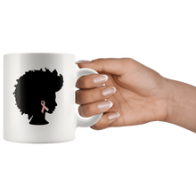 Load image into Gallery viewer, RobustCreative-Breast Cancer Awareness Afro American Girl - Melanin Poppin&#39; 11oz Funny White Coffee Mug - Black Women Support Black Girl Magic - Friends Gift - Both Sides Printed
