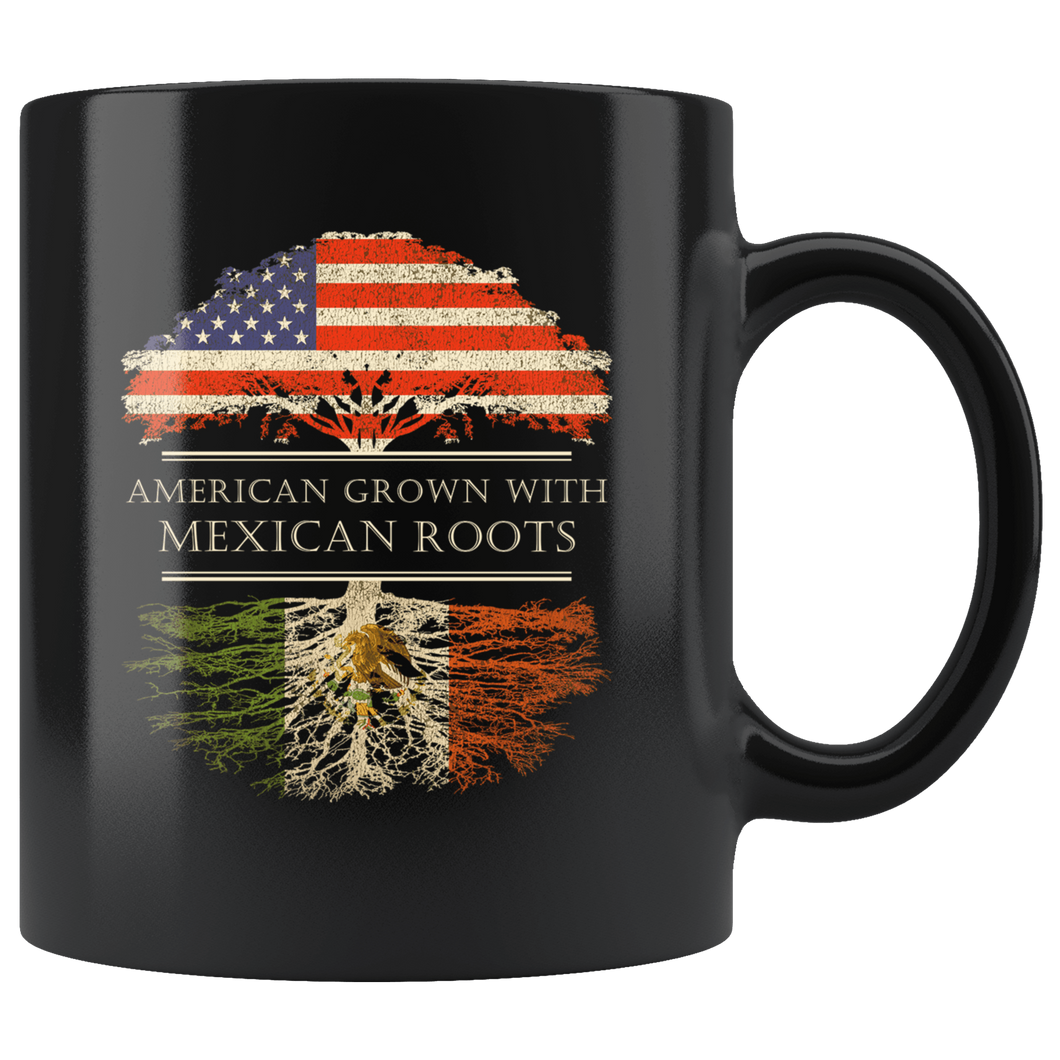 RobustCreative-Mexican Roots American Grown Fathers Day Gift - Mexican Pride 11oz Funny Black Coffee Mug - Real Mexico Hero Flag Papa National Heritage - Friends Gift - Both Sides Printed
