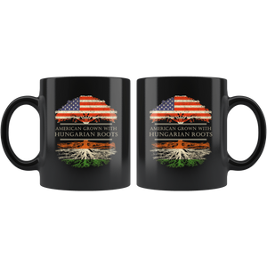 RobustCreative-Hungarian Roots American Grown Fathers Day Gift - Hungarian Pride 11oz Funny Black Coffee Mug - Real Hungary Hero Flag Papa National Heritage - Friends Gift - Both Sides Printed