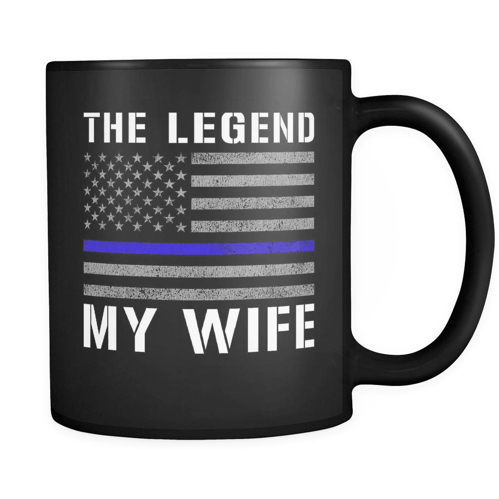 RobustCreative-Wife The Legend American Flag patriotic Trooper Cop Thin Blue Line Law Enforcement Officer 11oz Black Coffee Mug ~ Both Sides Printed