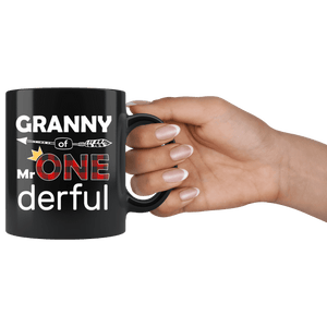 RobustCreative-Granny of Mr Onederful Crown 1st Birthday Buffalo Plaid Black 11oz Mug Gift Idea