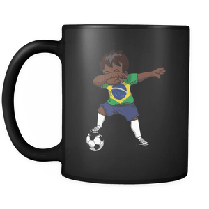 RobustCreative-Dabbing Soccer Boy Brazil Brazilian Brasili Gifts National Soccer Tournament Game 11oz Black Coffee Mug ~ Both Sides Printed