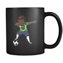 Load image into Gallery viewer, RobustCreative-Dabbing Soccer Boy Brazil Brazilian Brasili Gifts National Soccer Tournament Game 11oz Black Coffee Mug ~ Both Sides Printed
