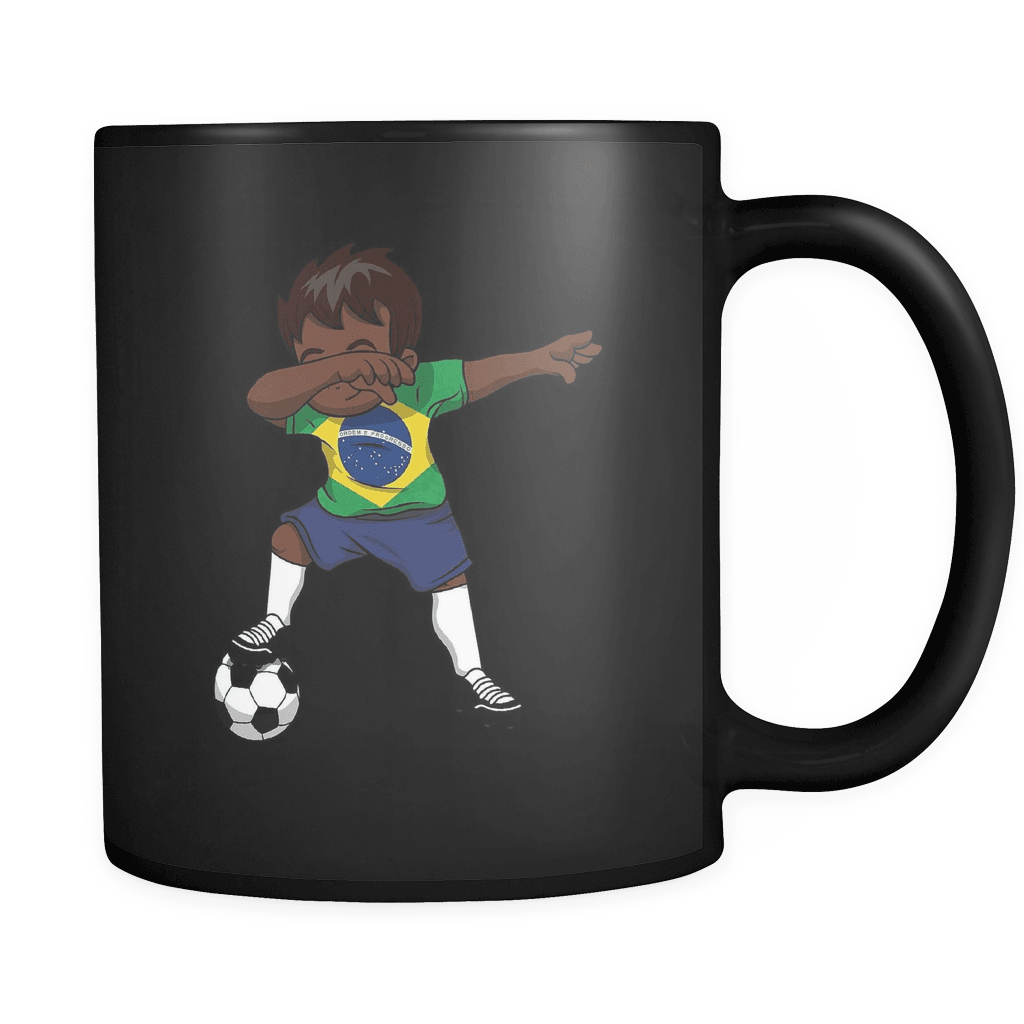 RobustCreative-Dabbing Soccer Boy Brazil Brazilian Brasili Gifts National Soccer Tournament Game 11oz Black Coffee Mug ~ Both Sides Printed