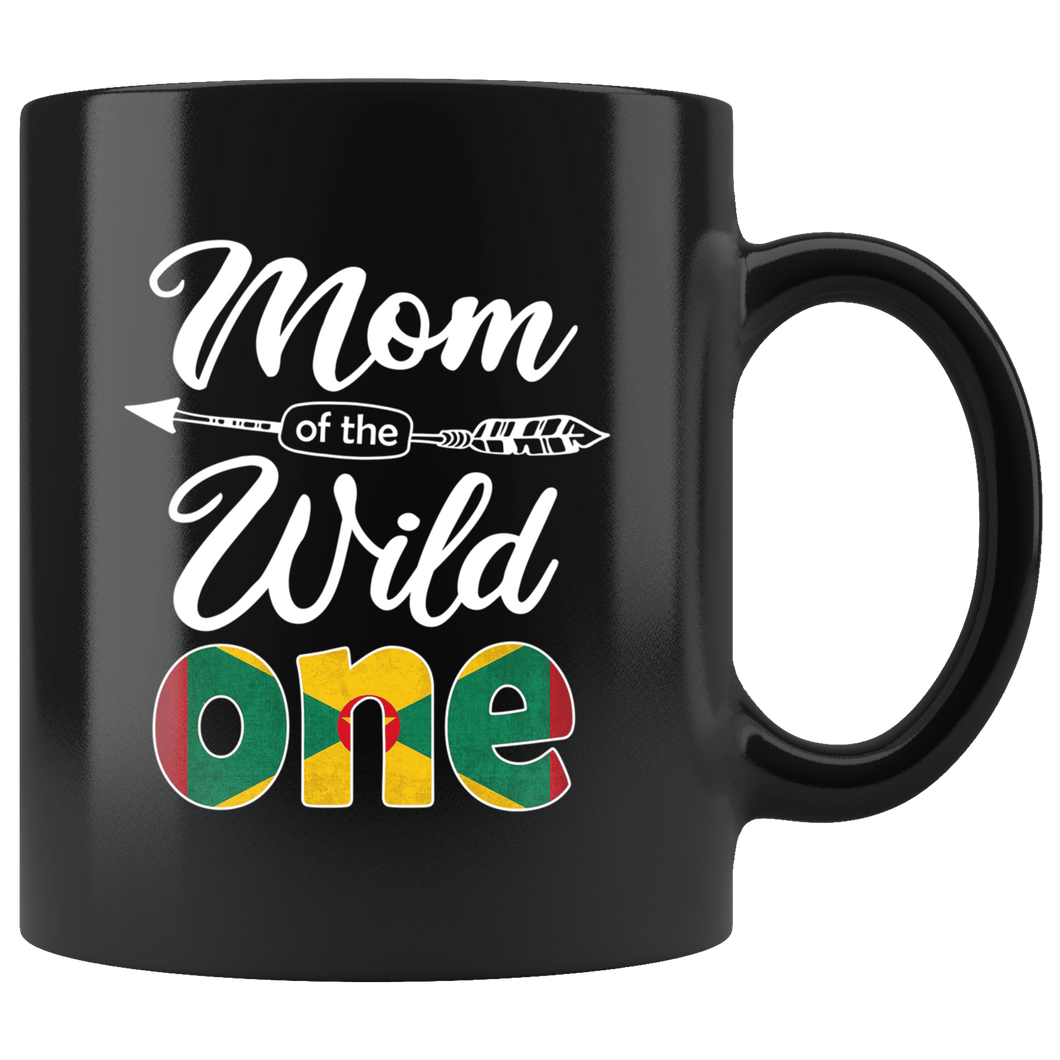 RobustCreative-Grenadian Mom of the Wild One Birthday Grenada Flag Black 11oz Mug Gift Idea