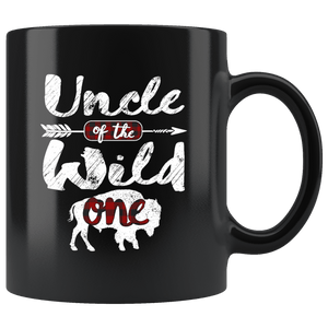 RobustCreative-Uncle of the Wild One American Bison Buffalo Plaid - 11oz Black Mug plaid pajamas Gift Idea