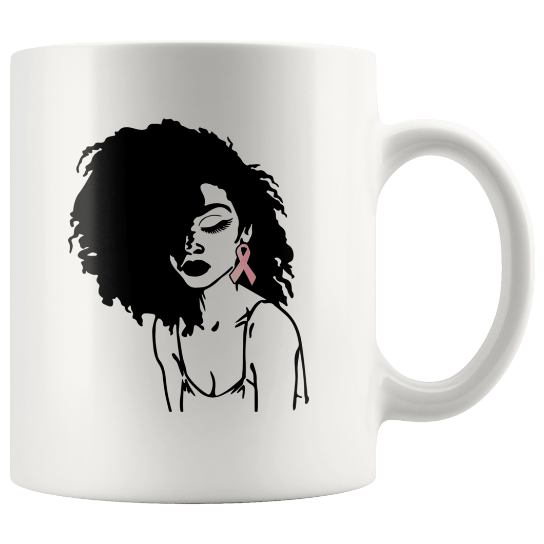 RobustCreative-Breast Cancer Awareness Black Afro American - Melanin Poppin' 11oz Funny White Coffee Mug - Black Women Support Black Girl Magic - Friends Gift - Both Sides Printed