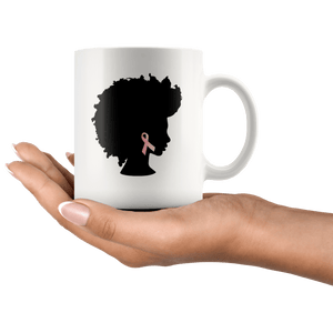 RobustCreative-Breast Cancer Awareness Afro American - Melanin Poppin' 11oz Funny White Coffee Mug - Black Women Support Black Girl Magic - Friends Gift - Both Sides Printed