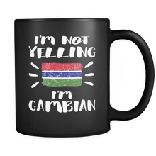 Load image into Gallery viewer, RobustCreative-I&#39;m Not Yelling I&#39;m Gambian Flag - Gambia Pride 11oz Funny Black Coffee Mug - Coworker Humor That&#39;s How We Talk - Women Men Friends Gift - Both Sides Printed (Distressed)
