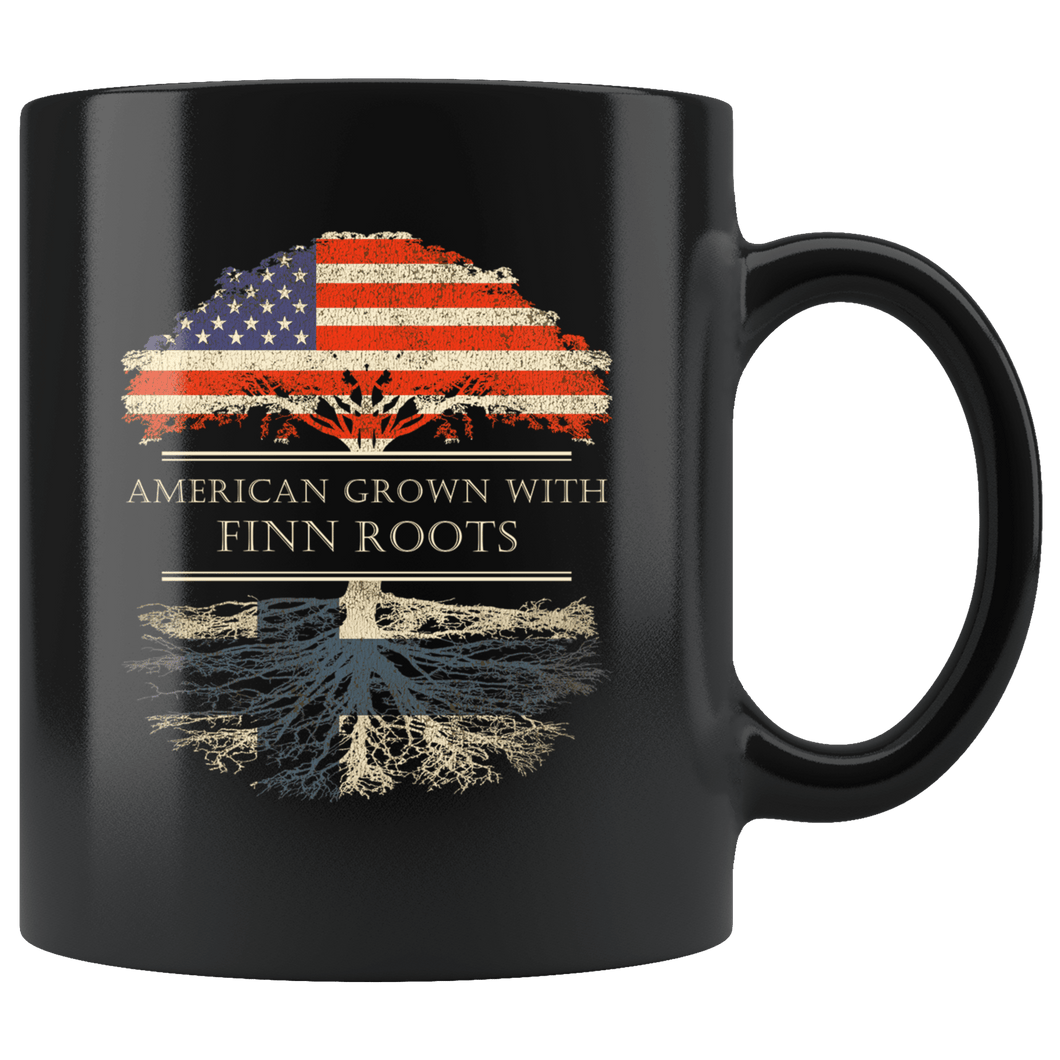 RobustCreative-Finn Roots American Grown Fathers Day Gift - Finn Pride 11oz Funny Black Coffee Mug - Real Finland Hero Flag Papa National Heritage - Friends Gift - Both Sides Printed