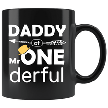 Load image into Gallery viewer, RobustCreative-Daddy of Mr Onederful  1st Birthday Baby Boy Outfit Black 11oz Mug Gift Idea
